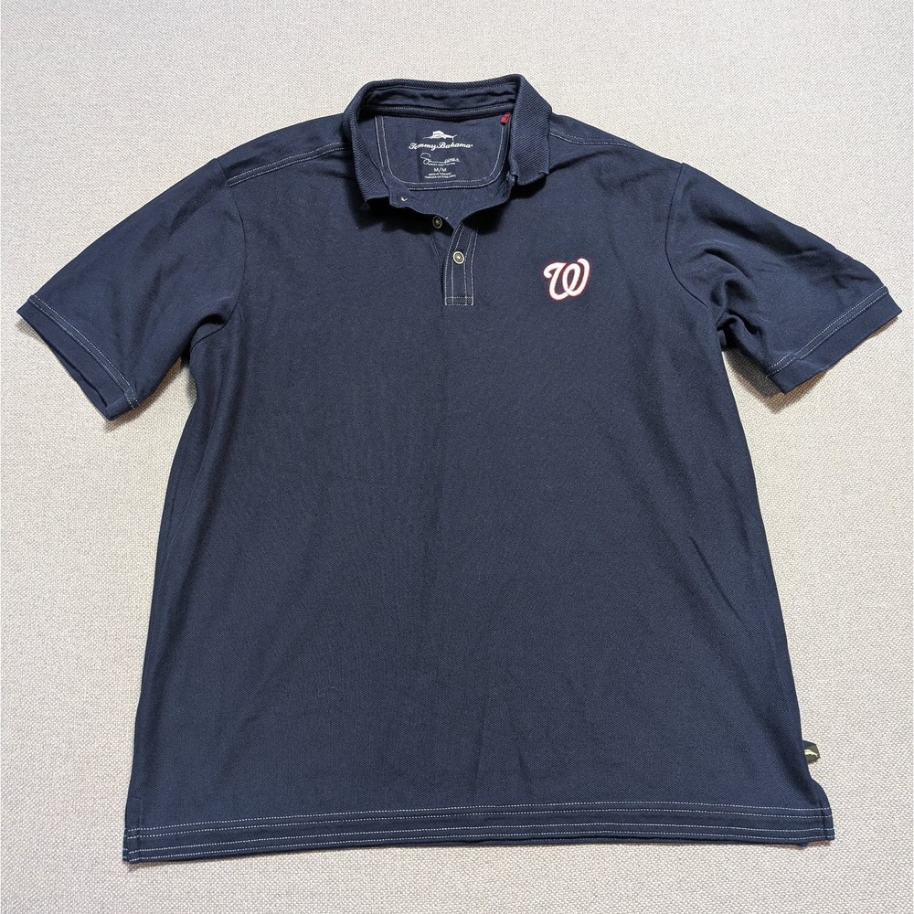 Tommy Bahama Polo Shirt Men's M Navy Supima Cotton MLB Washington Nationals